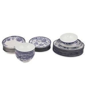 Porcelánová sada 24 ks talířů Folclore bílá/modrá