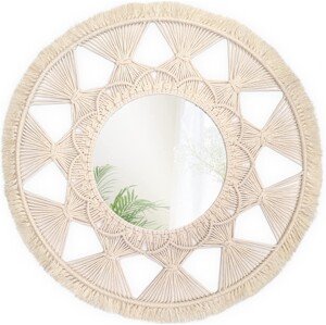 Kulaté nástěnné zrcadlo BOHO 65 cm béžové