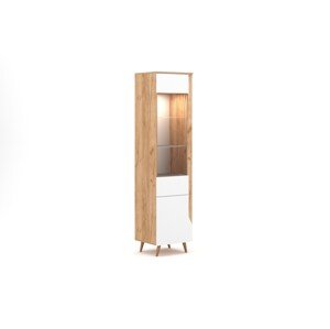 Vitrína TUE s LED osvětlením bílá mat/dub craft zlatý