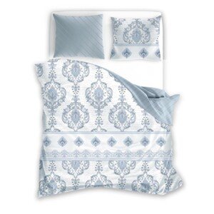 Bavlněné saténové povlečení PURE SATEEN 160x200 cm +2x 70x80 cm bílé/modré