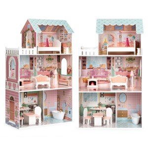 Domeček pro panenky ECOTOYS: BARBIE s nábytkem růžový