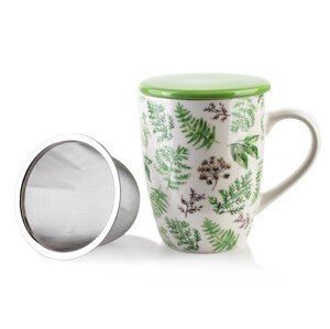 Porcelánový hrnek se sítkem a víčkem EDDY 320 ml bílý/zelený