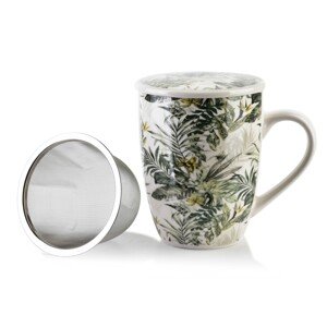 Porcelánový hrnek se sítkem a víčkem EDDY 320 ml bílý/tmavě zelený