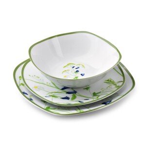 Porcelánová sada 18 ks talířů LEA SOFT bílá/zeleno-žlutá