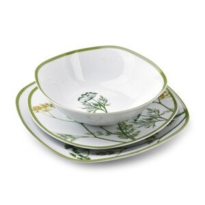 Porcelánová sada 18 ks talířů VILLAGE LAN bílá/zelená
