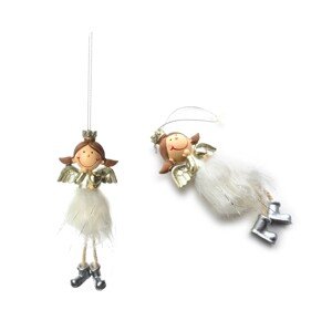 Vánoční závěsná figurka DÍVKA 18x7 cm bílá/zlatá