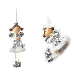 Vánoční závěsná figurka DÍVKA 18x7 cm bílá/stříbrná