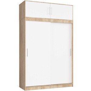 Šatní skříň s posuvnými dveřmi a nástavcem MONO CLP 150 cm dub sonoma/bílá
