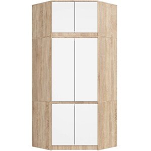 Rohová šatní skříň CLP 100 cm 6D dub sonoma/bílá
