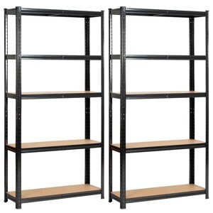 Sada 2 ks kovových regálů REGMET 90x30x180 cm černá