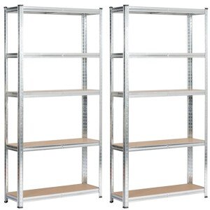 Sada 2 ks kovových regálů REGMET 90x30x180 cm stříbrná