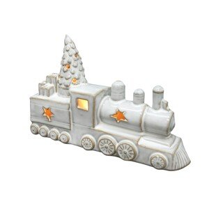 LED vánoční dekorace vlak SANTA LILA HYTTE 12,5 cm bílá