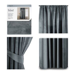 Závěs Amelia Home Velvet s řasící páskou grafitový