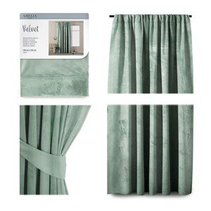 Závěs Amelia Home Velvet s řasící páskou mátově zelený