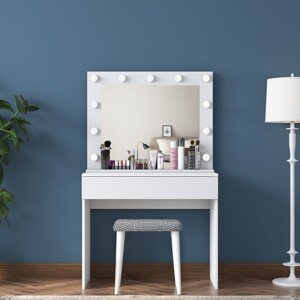 Minimalistický toaletní stolek Alisson III s LED zrcadlem a taburetem bílý