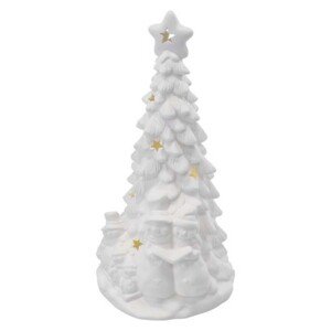 Keramický LED stromek se sněhuláky 33,5 cm teplá bílá
