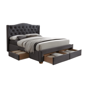 Dvoulůžková čalouněná postel Aspen Velvet se zásuvkami 160x200 šedá