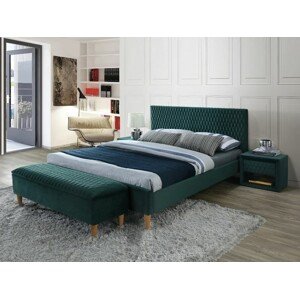 Dvoulůžková čalouněná postel Azurro Velvet 160x200 zelená