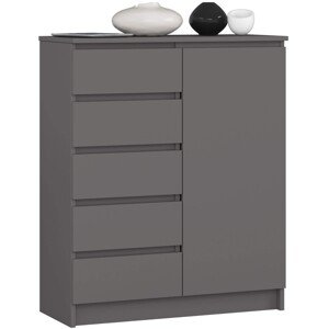 Komoda JERRY 80 cm 1 dveře 5 zásuvek antracitově šedá