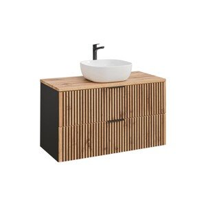Závěsná skříňka Casad Smile s deskou a umyvadlem 100 cm černá/dub wotan