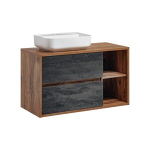 Závěsná skříňka Hampton Concrete Magic s deskou a umyvadlem 100 cm tmavý beton/dub hunton