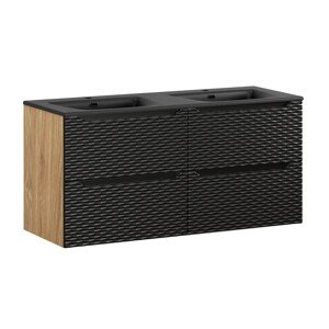 Závěsná skříňka Ocean Sky se zápustnými umyvadly 120 cm černá/dub olejovaný