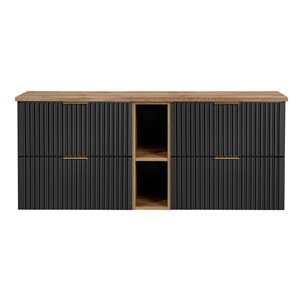 Závěsná skříňka pod umyvadlo Casad s deskou 140 cm černá/dub wotan