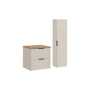 Koupelnová sestava Bella Cashmere se skříňkami 60 cm kašmírová/dub wotan