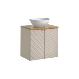 Závěsná skříňka Viva Cashmere Lola II s deskou a umyvadlem 60 cm kašmírová/dub evoke