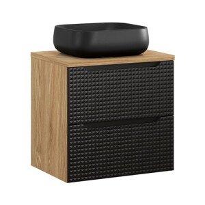 Závěsná skříňka Luxor Black Nika s deskou a umyvadlem 60 cm černá/dub olejovaný