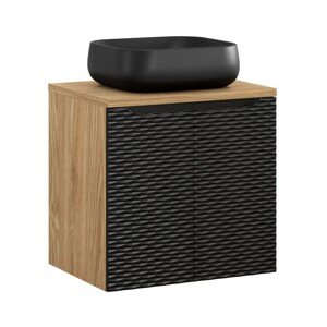 Závěsná skříňka Ocean Nika I s deskou a umyvadlem 60 cm černá/dub olejovaný