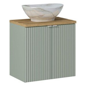 Závěsná skříňka Line Reed Green s deskou a umyvadlem 60 cm zelená/dub evoke