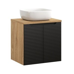 Závěsná skříňka Luxor Black Smile II s deskou a umyvadlem 60 cm černá/dub olejovaný