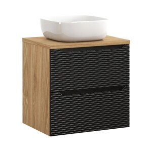 Závěsná skříňka Ocean s deskou a umyvadlem 60 cm černá/dub olejovaný