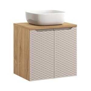 Závěsná skříňka Ocean Smile II s deskou a umyvadlem 60 cm béžová/dub olejovaný