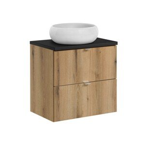 Závěsná skříňka Nova Oak Wiki s deskou a umyvadlem 60 cm dub evoke/černá