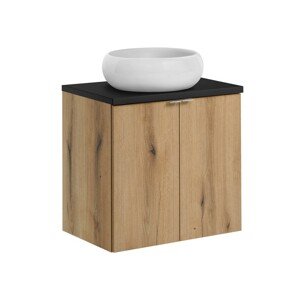 Závěsná skříňka Nova Oak Wiki II s deskou a umyvadlem 60 cm dub evoke/černá