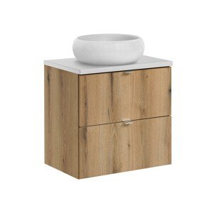 Závěsná skříňka Nova Oak Wiki s deskou a umyvadlem 60 cm dub evoke/bílá