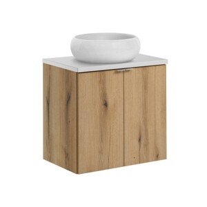 Závěsná skříňka Nova Oak Wiki II s deskou a umyvadlem 60 cm dub evoke/bílá