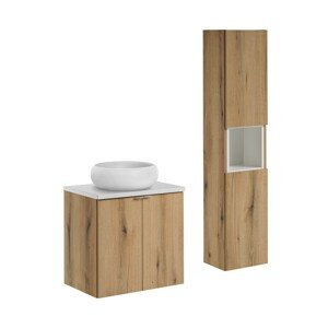 Koupelnová sestava Nova Oak II s deskou, umyvadlem a skříňkami 60 cm dub evoke/bílá