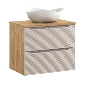 Závěsná skříňka Ocean Cloud I s deskou a umyvadlem 70 cm béžová/dub olejovaný