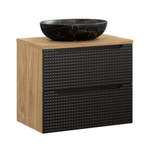 Závěsná skříňka Luxor Black Mona s deskou a umyvadlem 70 cm černá/dub olejovaný