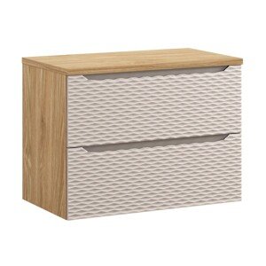 Závěsná umyvadlová skříňka Ocean s deskou 80 cm béžová/dub olejovaný
