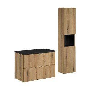 Koupelnová sestava Nova Oak I s deskou a skříňkami 80 cm dub evoke/černá