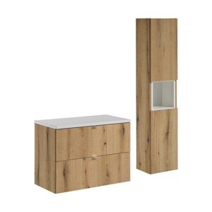 Koupelnová sestava Nova Oak I s deskou a skříňkami 80 cm dub evoke/bílá