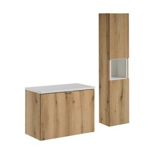Koupelnová sestava Nova Oak II s deskou a skříňkami 80 cm dub evoke/bílá