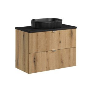 Závěsná skříňka Nova Oak s deskou a umyvadlem 80 cm dub coast evoke/černá