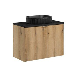 Závěsná skříňka Nova Oak Beyond s deskou a umyvadlem 80 cm dub coast evoke/černá
