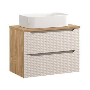 Závěsná skříňka Luxor Beige Kati s deskou a umyvadlem 80 cm béžová/dub olejovaný