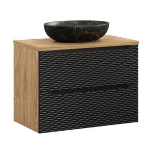 Závěsná skříňka Ocean Mona s deskou a umyvadlem 80 cm černá/dub olejovaný